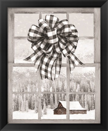 Framed Christmas Barn with Bow Print