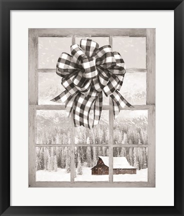 Framed Christmas Barn with Bow Print