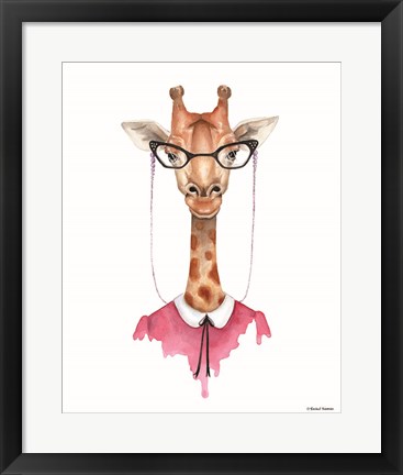 Framed Giraffe in Glasses Print