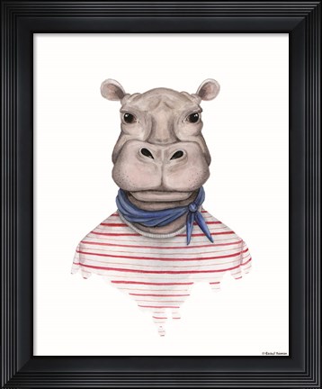 Framed Hippo in Handkerchief Print