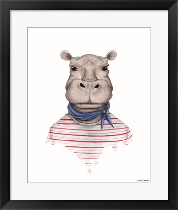 Framed Hippo in Handkerchief Print