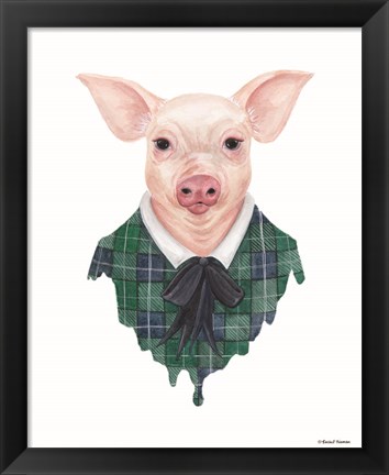 Framed Pig in Plaid Print