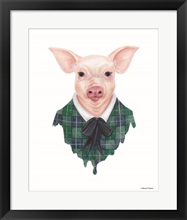 Framed Pig in Plaid Print