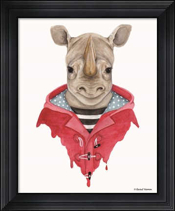 Framed Rhino in a Raincoat Print