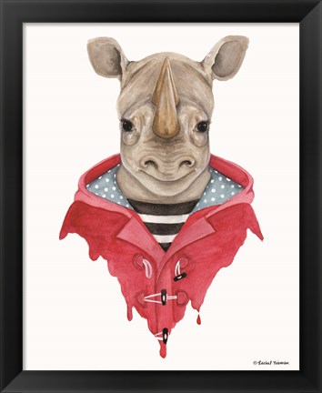 Framed Rhino in a Raincoat Print