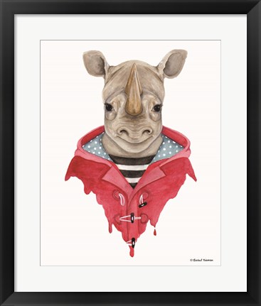 Framed Rhino in a Raincoat Print