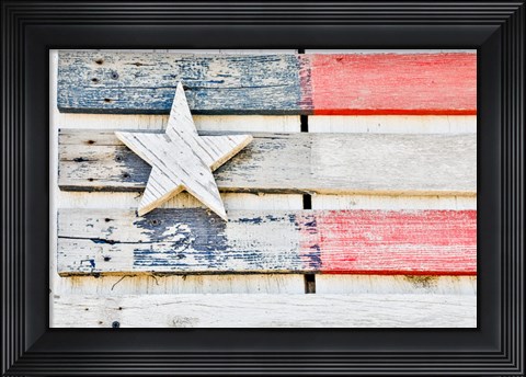Framed Flag On Side Of Old Wooden Shed, Benge, Washington State Print
