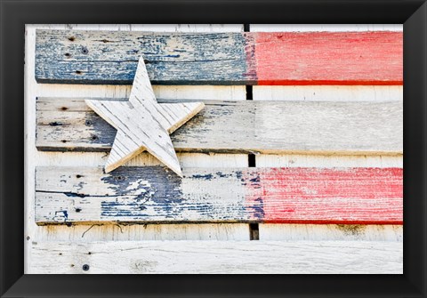 Framed Flag On Side Of Old Wooden Shed, Benge, Washington State Print