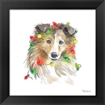 Framed Holiday Paws IX on White Print