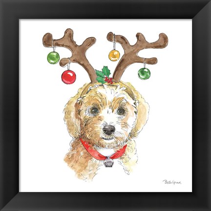 Framed Holiday Paws VI on White Print