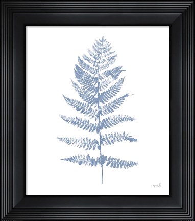 Framed Fern Print II Blue No Shiplap Print