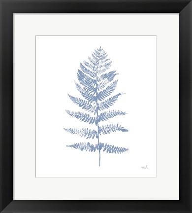 Framed Fern Print II Blue No Shiplap Print