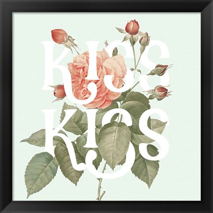 Framed Botanical Pink Rose I Kiss Print