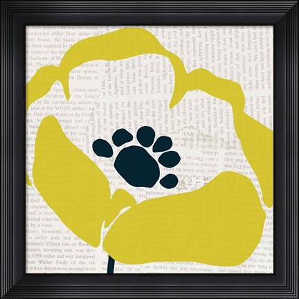Framed Pop Art Floral III Yellow Newsprint Print
