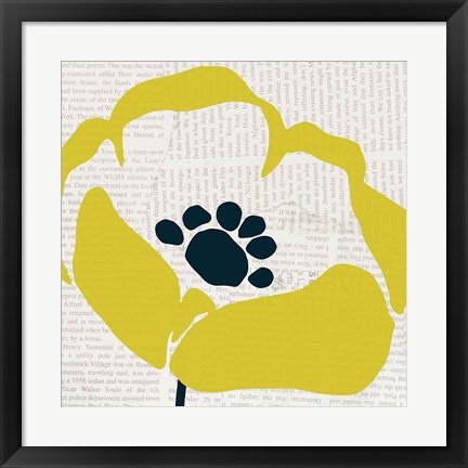 Framed Pop Art Floral III Yellow Newsprint Print