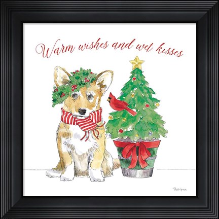 Framed Holiday Paws V on White Print