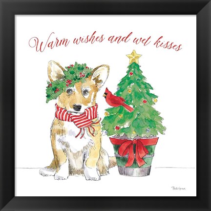 Framed Holiday Paws V on White Print