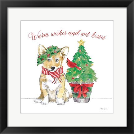 Framed Holiday Paws V on White Print