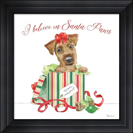 Framed Holiday Paws II on White Print