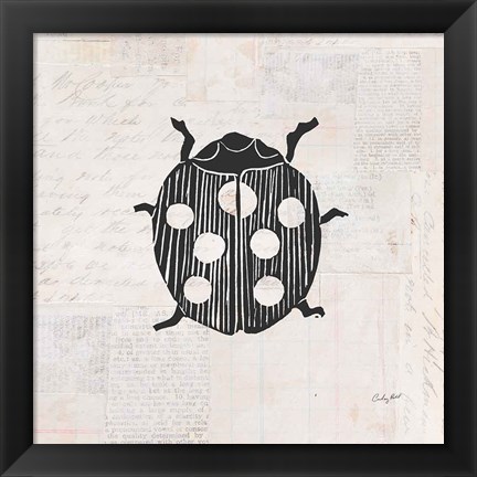 Framed Ladybug Stamp BW Print