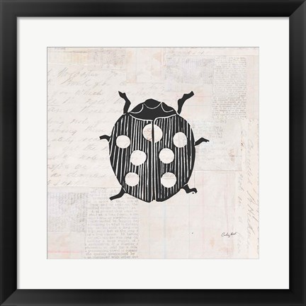 Framed Ladybug Stamp BW Print