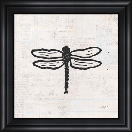 Framed Dragonfly Stamp BW Print