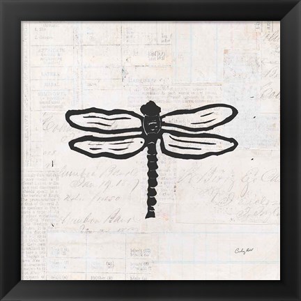 Framed Dragonfly Stamp BW Print