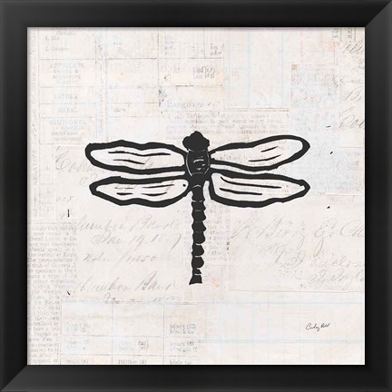 Framed Dragonfly Stamp BW Print