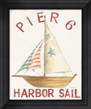 Framed Floursack Nautical VII Red Print