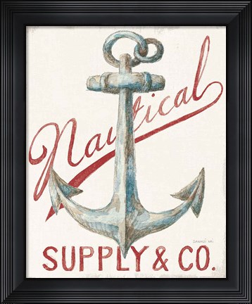 Framed Floursack Nautical V Red Print