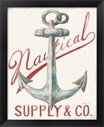 Framed Floursack Nautical V Red Print