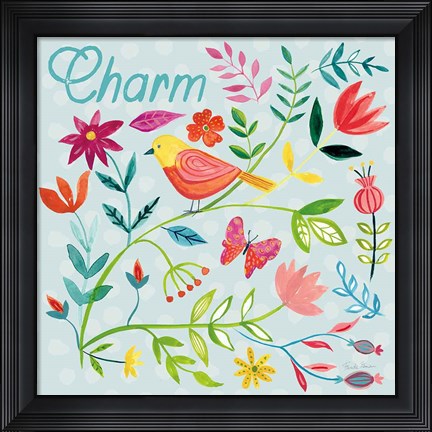 Framed Budding Beauty V Light Blue Print