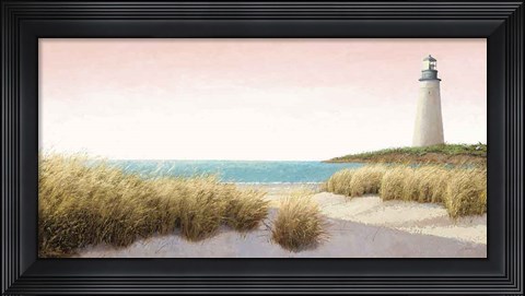 Framed Lighthouse by the Sea Blush Print