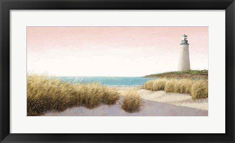 Framed Lighthouse by the Sea Blush Print