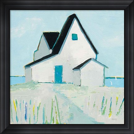 Framed Cottage by the Sea Neutral Print