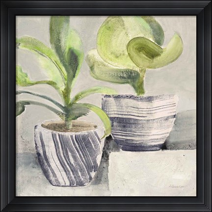 Framed Greenery Still Life with Navy Print