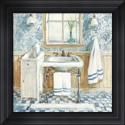 Framed Victorian Sink I Navy Print