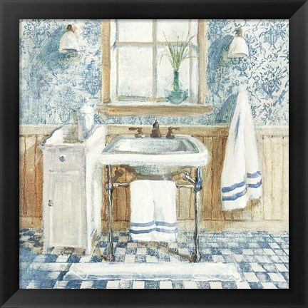 Framed Victorian Sink I Navy Print