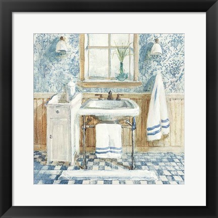 Framed Victorian Sink I Navy Print