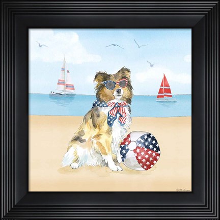 Framed Summer Paws Patriotic V Print