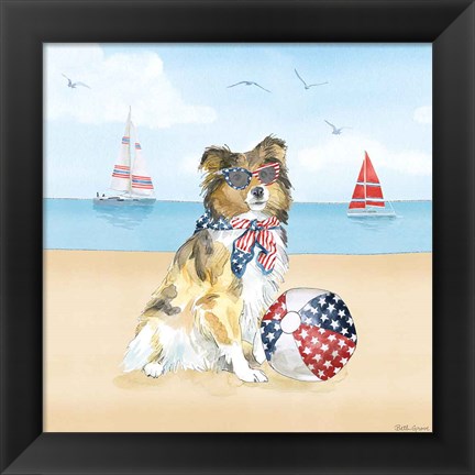 Framed Summer Paws Patriotic V Print