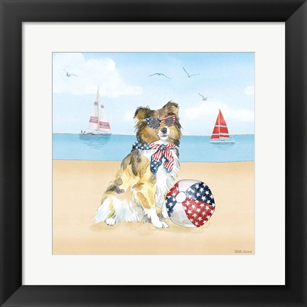 Framed Summer Paws Patriotic V Print