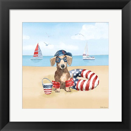 Framed Summer Paws Patriotic III Print