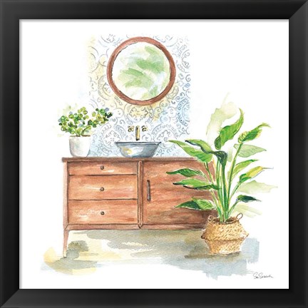 Framed Greenery Bath I Print