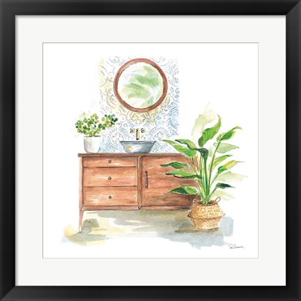 Framed Greenery Bath I Print