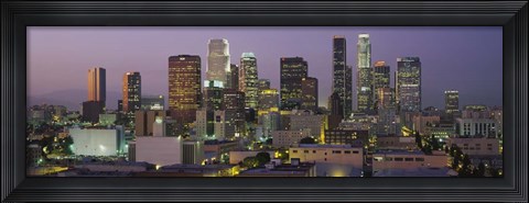 Framed Skyscrapers Lit Up At Dusk, City Of Los Angeles, California Print