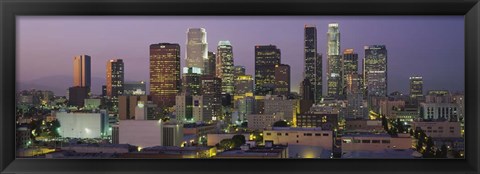 Framed Skyscrapers Lit Up At Dusk, City Of Los Angeles, California Print