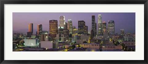 Framed Skyscrapers Lit Up At Dusk, City Of Los Angeles, California Print