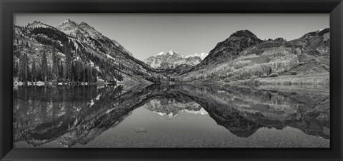 Framed Reflection Of Mountains In A Lake, Maroon Bells, Aspen, Colorado Print