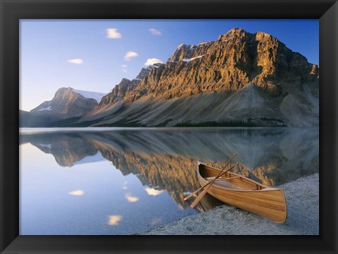 Framed Canoe At The Lakeside, Bow Lake, Alberta, Canada Print